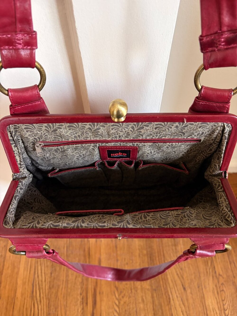 HOBO International Brianne Maroon Leather Frame Shoulder Bag - Picture 9 of 9